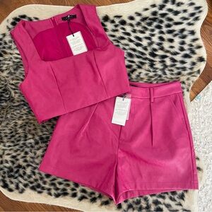 NWT Revolve x 7 For All Mankind Hot Pink Leather Short Set